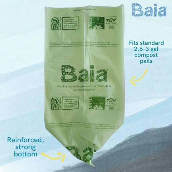 Baia Compostable Food Scrap Bags, ASTM D6400 BPI, 2.6-3 Gallon, Extra Thick 0.79 Mils, Small, Kitchen Waste Trash, Countertop Compost Bin Liners (100 Ct) - Image 4