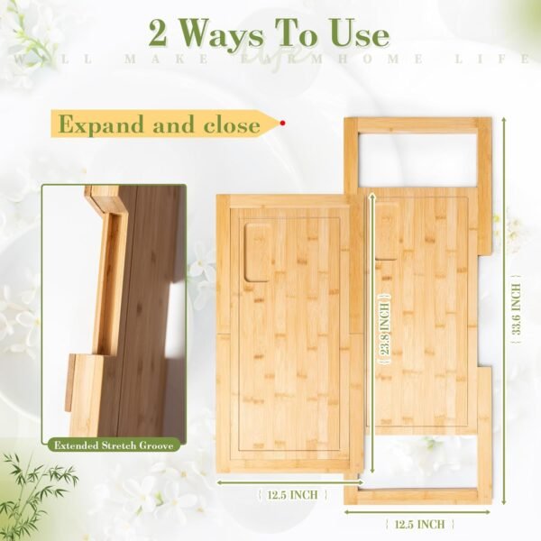 Defined Deco Over The Sink Cutting Board, Extra Large 33in Expandable Cutting Board Over Sink, Natural Bamboo Cutting Boards with Juice Groove, Charcuterie Board, Kitchen Sink Cover for Counter Space - Image 2