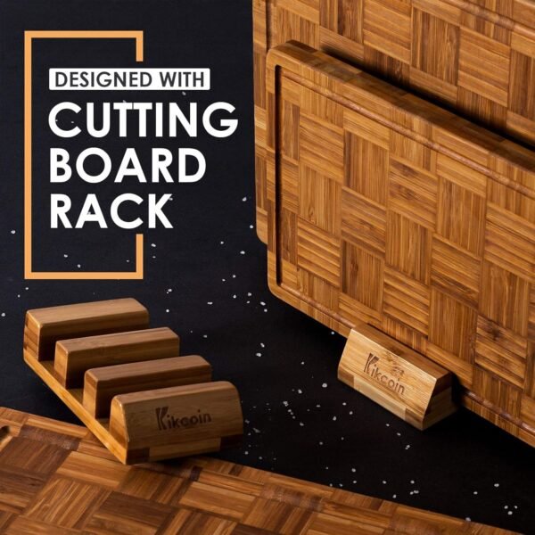 Extra Large Bamboo Cutting Boards, (Set of 3) Chopping Boards with Juice Groove Bamboo Wood Cutting Board Set Butcher Block for Kitchen, End Grain Serving Tray by Kikcoin - Image 4