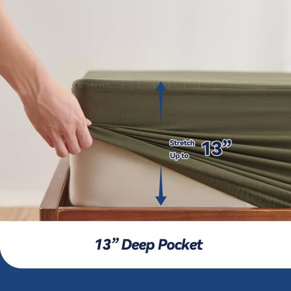 Nayoroom Grounding Sheets Queen, 95% Organic Cotton + 5% Self-Cleaning Pure Silver Fiber, Grounding Sheets with Grounding Cord - Designed for Support Stress Relief, Sleep - Olive Green - Image 9