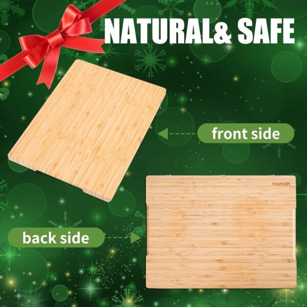 Non Glue Non Toxic Bamboo Cutting Board for Kitchen Serving,Extra Large Wood Chopping Board Set for Meat Fruit and Cheese Butcher Block,Pure Bamboo Oiled,Deluxe Packing,Truly GLUE FREE Non Plastic XL - Image 5