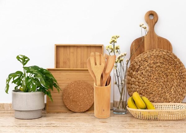 RoyalHouse Wooden Kitchen Utensils Set, 7 Piece Bamboo Cooking Tools and Holder Cooking Spoons and Spatulas, Kitchen Tools, Wood Tool Utensil Sets for Nonstick Pan and Cookware - Image 7
