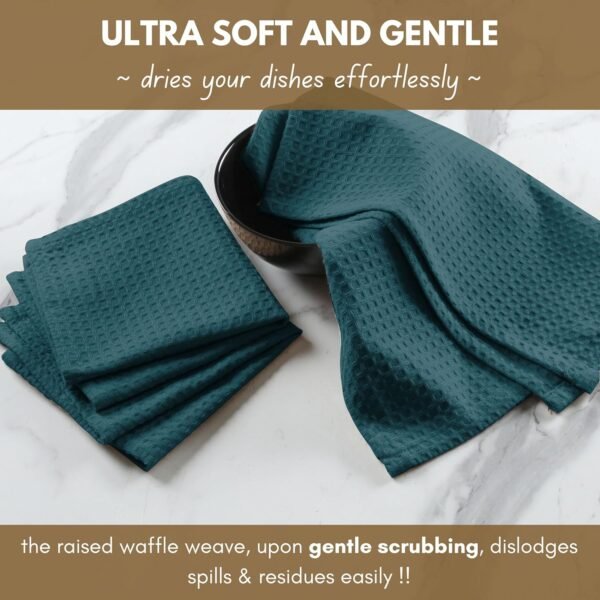 Native Fab Kitchen Towels 4 Pack (16"x26") & Dish Cloths 4 Pack (12"x12") - 8 Piece Kitchen Set, 100% Cotton, Absorbent & Durable for Cleaning and Cooking - Great for Cooking & Baking - Teal Green - Image 3