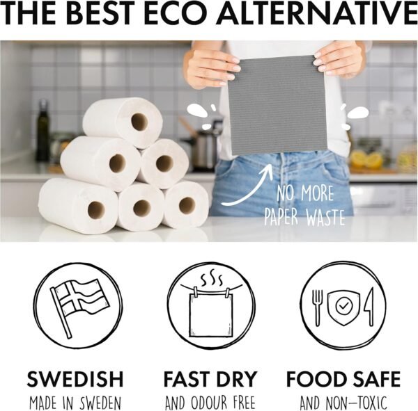 SUPERSCANDI Swedish Dish Cloth 10 Pack Eco Friendly Reusable Sustainable Biodegradable Cellulose Dish Cloths Kitchen Dish Rags Washing Wipes Paper Towel Replacement Washcloths (10 Pack Grey) - Image 6