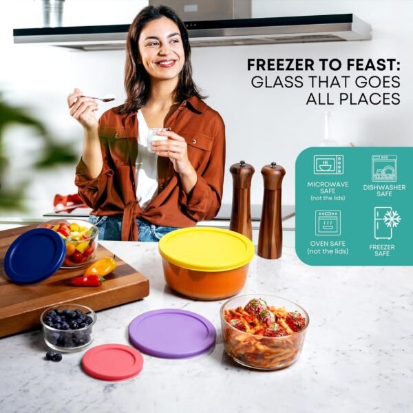 Razab 12 Pcs Large Glass Food Storage Containers with Lids - Airtight Glass Meal Prep Containers Reusable, BPA-Free Food Prep Containers for Freezer & Microwave - Large Glass Mixing Bowls with Lids - Image 4