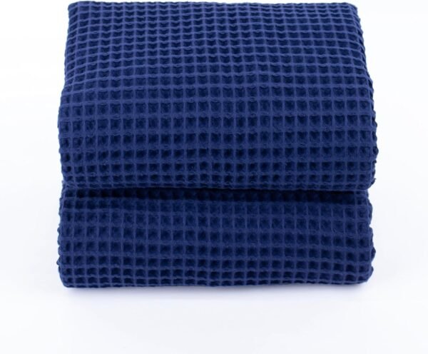 Püskül Waffle Weave Bath Towels, Organic 100% Turkish Cotton, 32X63 Inches 2-Pack (Navy Blue) - Image 4