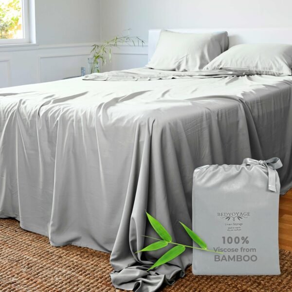 BedVoyage 100% Viscose Derived from Bamboo Queen Sheet Set - Cooling Bed Sheets for Ultimate Comfort, Breathable & Soft with Deep Pockets - 18” (Stone)