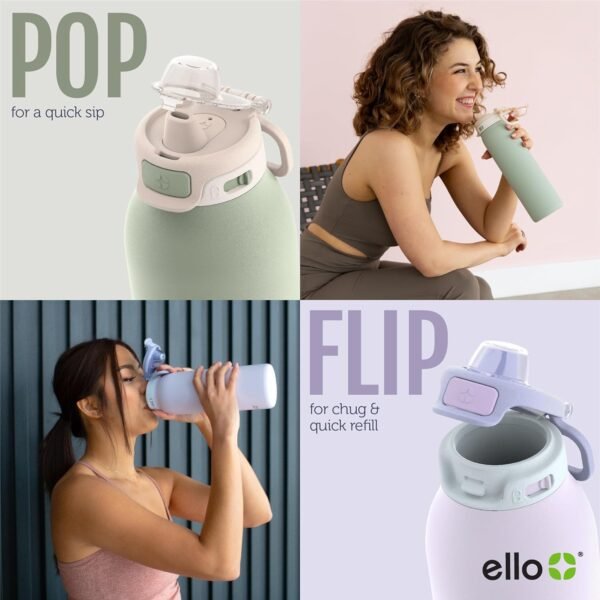 Ello Pop & Fill Stainless Steel Water Bottle with Quick Fill Technology, Double Walled Vacuum Insulated Metal, Leak Proof Locking Lid, Sip & Chug, BPA Free, Holiday Gift for Him Her, 22oz, 32oz, 40oz - Image 4