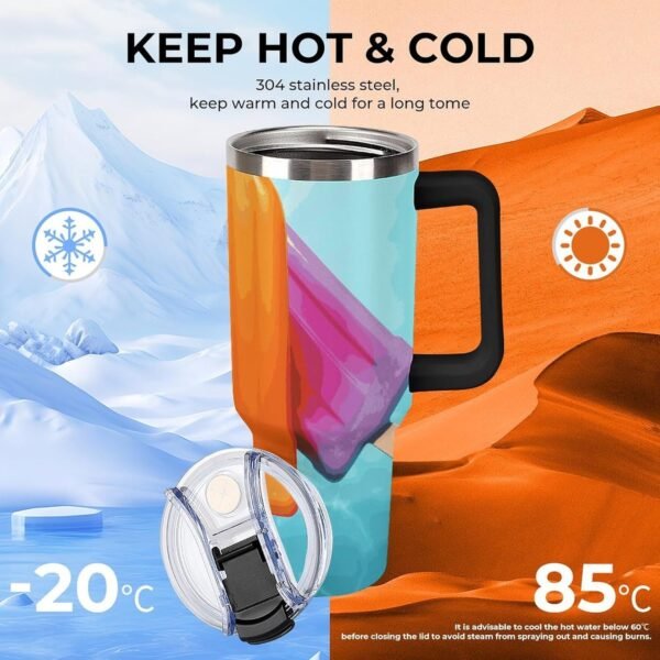 Ice Popsicles 40 Oz Tumbler Stainless Steel Insulated Coffee Cup Leakproof Travel Mug with Handle And Straw Lid Water Bottle, Car Cup Holder Friendly,Gifts for Women Men - Image 5