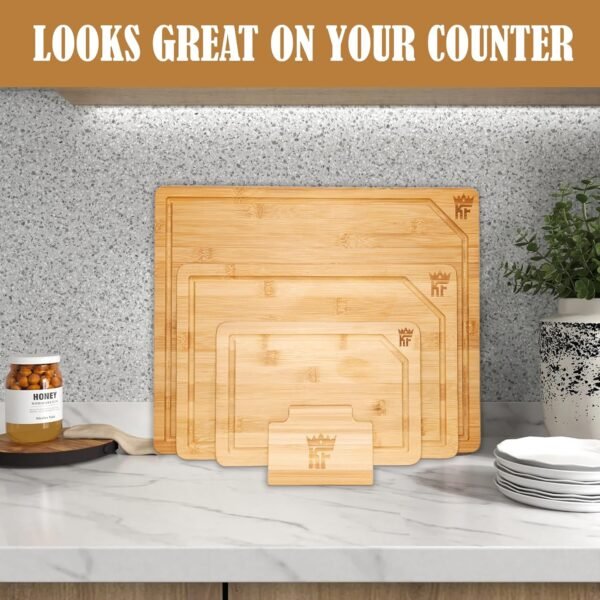 Bamboo Cutting Board Set for Kitchen Meal Prep & Serving, Charcuterie Boards or Chopping Board Set, Kitchen Gift or Kitchen Gadgets - Strong and Thick for Durability - Image 5