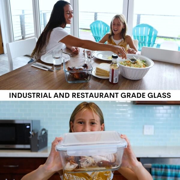 14 Cup/ 112 oz LARGE Glass Food Storage Container with Locking Lid. Ideal for Storing food, Vegetables or Fruits. Baking Casserole, Lasagna, Baking, Roasting chicken & lot of other tasty Food BPA-Free - Image 5