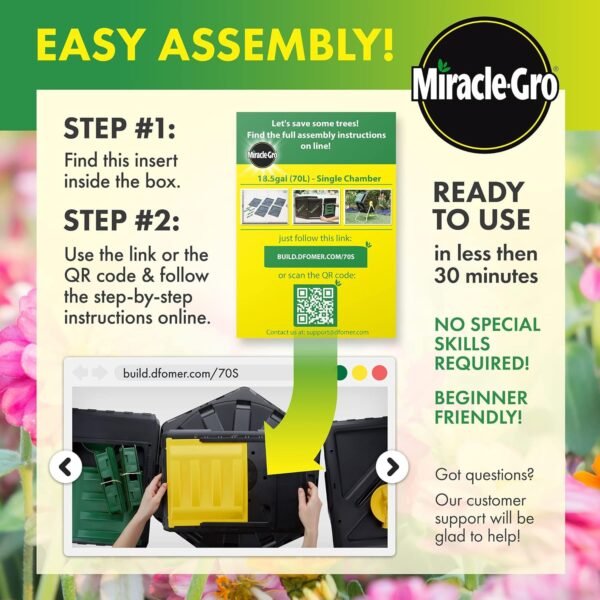 Miracle-Gro Compost Tumbler Single Chamber – Easy-Turn Composter Tumbler Outdoor for Fast Composting – Heavy-Duty Composting Bin with 1 Sliding Door (18.5 Gallon / 70 Liter) - Image 3