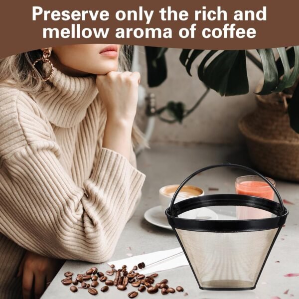 Reusable Coffee Filters, 8-12 Cup Premium Gold Coffee Filter Basket Cone Shape Permanent Basket Filter Coffee Maker Filters Compatible with Ninja Dual Brew Pro Reusable Coffee Filter - Image 6
