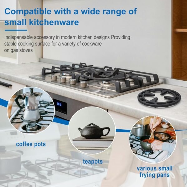 4.75inch Gas Ring Reducer, Bottom Uniform Heating, Iron, Black, for Smaller Cookware Like Pans, Coffee Pots, Teapot, Omelet Pan - Image 2