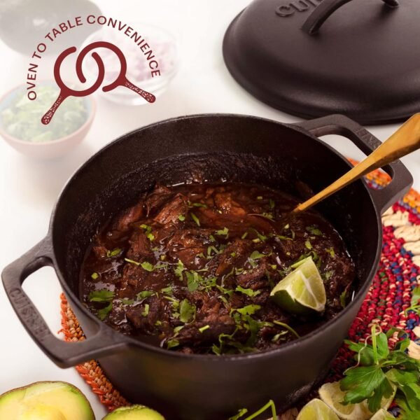 Cuisinel Cast Iron Dutch Oven - 3-Quart Deep Pot + Lid + Pan Scraper + Handle Covers - Large Pre-Seasoned Cooker for Baking Bread, Soup, Frying - Indoor/Outdoor Kitchen, Camping, Fire, BBQ Cookware - Image 5