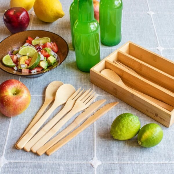 Totally Bamboo 12-Piece Reusable Bamboo Flatware Set with Portable Storage Case, Dishwasher Safe - Image 2