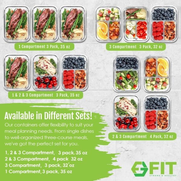 2 & 3 Compartment Glass Meal Prep Containers (4 Pack, 32 oz) - Glass Food Storage Containers with Lids, Glass Bento Box, Portion Control, Airtight, Oven & Freezer safe, Glass Food Container, Lavender - Image 7
