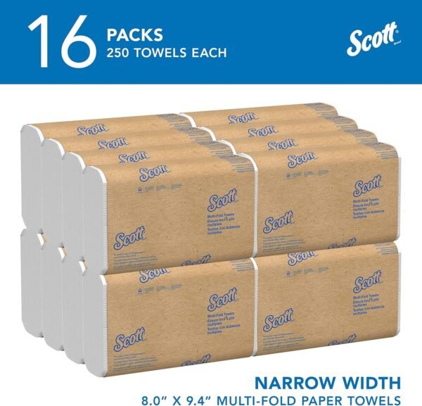 Scott® Multifold Narrow Width Paper Towels, Bulk (37490), with Absorbency Pockets, 8.0" x 9.4" sheets, White, Compact Case for Easy Storage (250 Sheets/Pack, 16 Packs/Case, 4,000 Sheets/Case) - Image 2