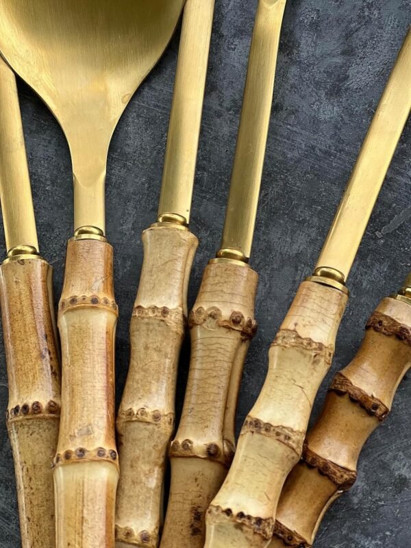 Bamboo Stainless Steel Cooking Tools Utensils Stainless - Brass/Gold Cooking and Serving Utensils - Gold Kitchen Utensils - Bamboo Wood Handled Gold Kitchen Utensils For Gold Kitchen - Image 4
