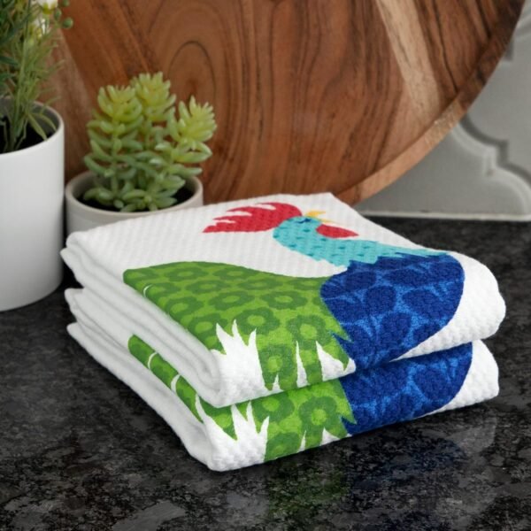 T-fal Textiles Double Sided Print Woven Cotton Kitchen Dish Towel Set, 2-pack, 16" x 26", Rooster Print - Image 6