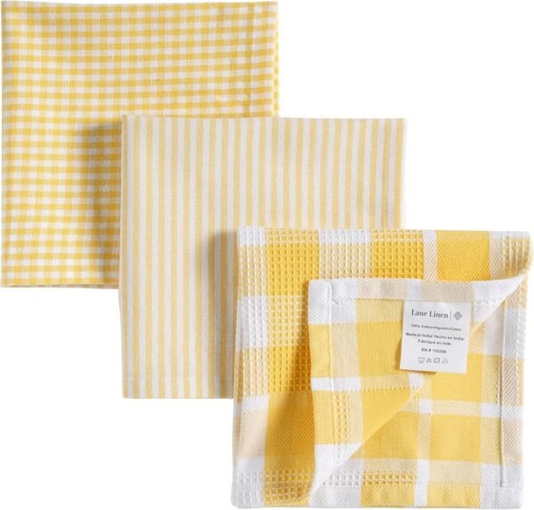 Lane Linen 100% Cotton Kitchen Towels - 6Pack Dish Cloths For Washing Dishes, Ultra Soft Quick Drying Dish Towels For Kitchen, Reusable Kitchen Dish Rags, Absorbent Kitchen Washcloths 12"x12" - Yellow - Image 2