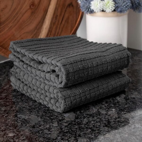 Ritz Royale Collection 100% Combed Terry Cotton, Highly Absorbent, Oversized, Kitchen Towel Set, 28" x 18", 2-Pack, Solid Graphite - Image 6