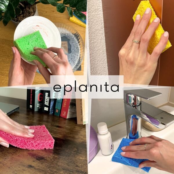 EPLANITA Pop-Up Sponges (5 Pack) Natural Cellulose, Compostable, Scratch-Free Cleaning for Kitchen & Bathroom, Washing Up, Eco Scrub, DIY Crafts - Image 3
