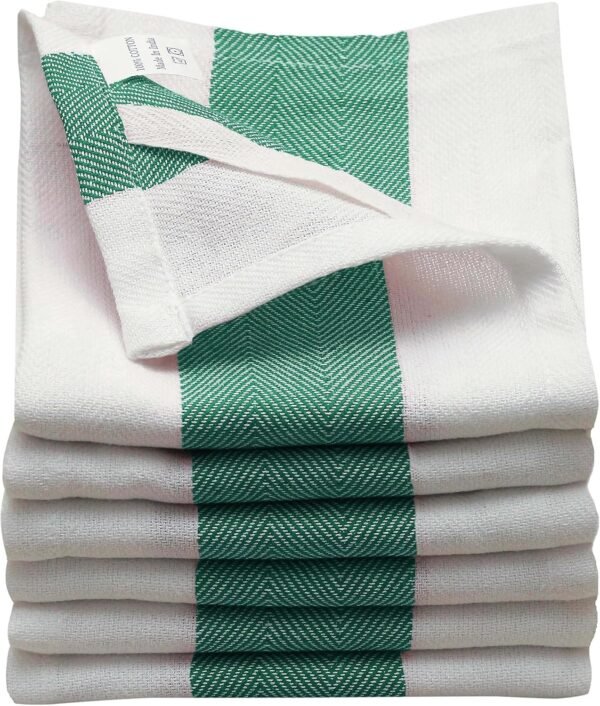 Kitchen Towels | Cotton Dish Towels for Drying Dishes| Absorbent Kitchen Dish Towels, Dishcloths| Tea Towels for Embroidery|15"x25" Stripe Green Towels 6-Pack