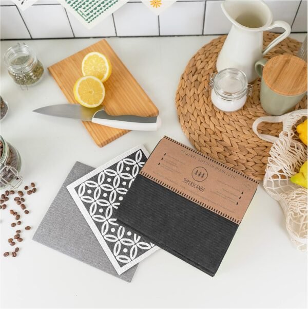 SUPERSCANDI Swedish Dish Cloth 10 Pack Eco Friendly Reusable Sustainable Biodegradable Cellulose Dish Cloths Kitchen Dish Rags Washing Wipes Paper Towel Replacement Washcloths (10 Pack Grey) - Image 9