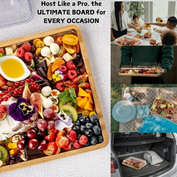 Cover&Board 2-in-1 Charcuterie Board with Lid and Cutting Board - Versatile Bamboo Cutting Board & Travel Charcuterie Board with Lid - Cheese Board - Large 12x16 Charcuterie Boards with Lid - Image 8
