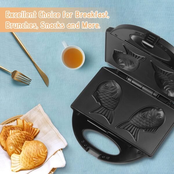 Taiyaki Fish Waffle Maker Machine with Non Stick Cooking Plate, Electric Japanese Fish Shaped Waffle Iron Pan, Korean Bungeoppang Pan, Recipe Included - Image 3