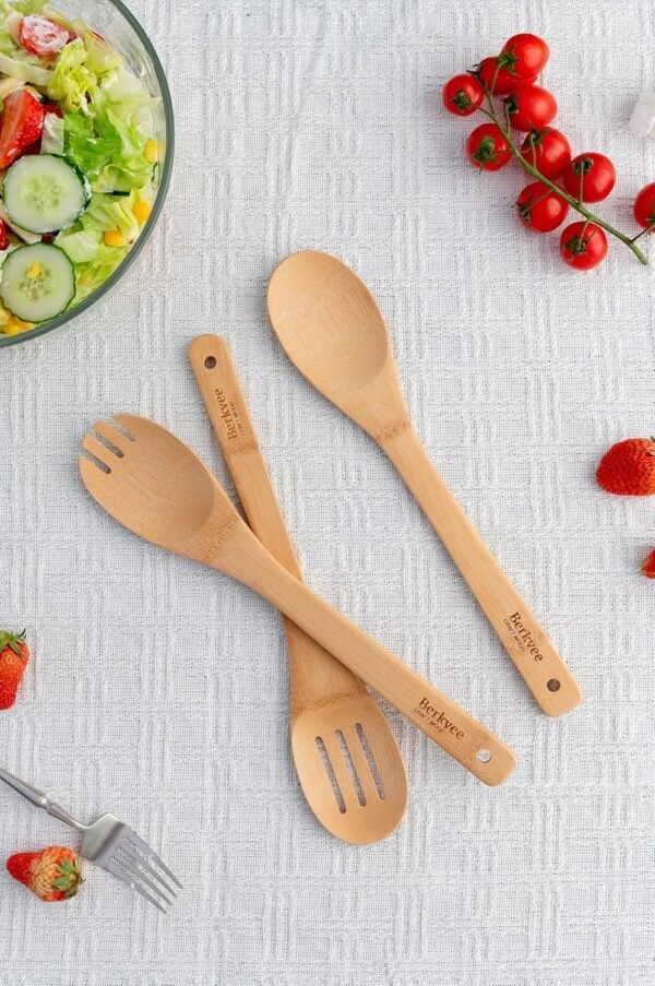 Bamboo Kitchen Utensils 6-Piece Set - Premium Non-Scratch Wooden Spoons and Spatulas for Everyday Cooking - Image 2