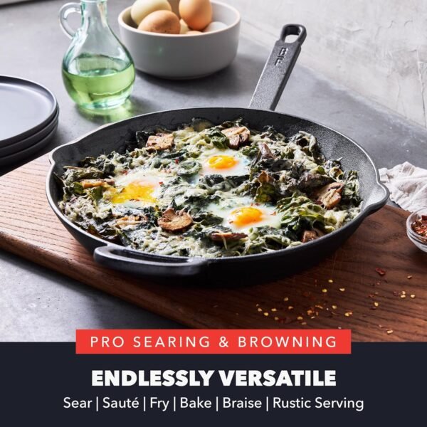 GreenPan x Bobby Flay 12” Cast Iron Pre-Seasoned Skillet with Helper Handle, Professional Grade Heavy Duty, Induction Suitable, Versatile Stovetop, Oven, BBQ, Fire & Grill, Indoor/Outdoor Use, Black - Image 5