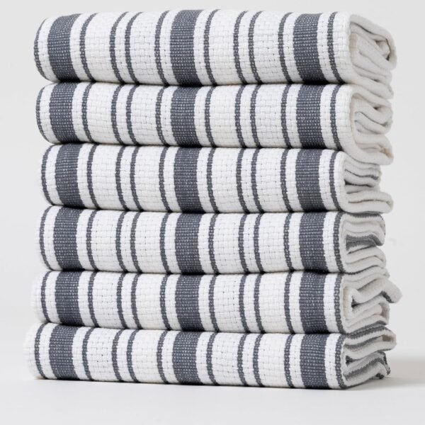 Kitchen Towels Set – Pack of 6 (20’’ x 30’’) Extra Large Premium Cotton Dish Towels for Kitchen – Basket Weave Towels – Highly Absorbent – 100% Cotton – with Hanging Loop – Dark Grey