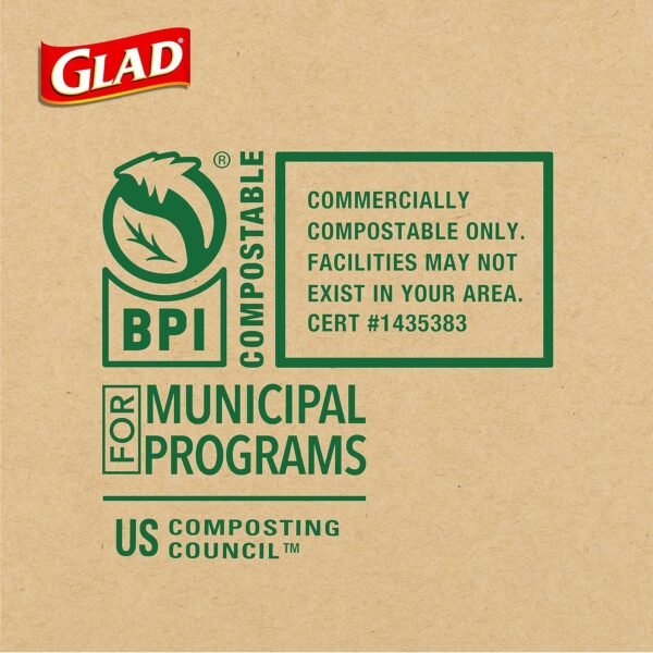 Glad Trash Bags, Kitchen Compost Bags 2.6 Gallon Garbage Bags, 100% Compostable Bag, Febreze Lemon, 44 Count (Package May Vary), Light Yellow - Image 6