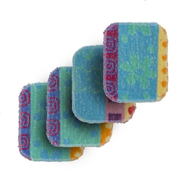 Reusable Dish Scrubber Sponge Set - Non-Scratch Scouring Pads & Scrubbing Cloths Made of Natural Organic Cotton Fibers with Food-Grade Hardener Coating for Kitchen, Bathroom & Household Cleaning (4) - Image 6