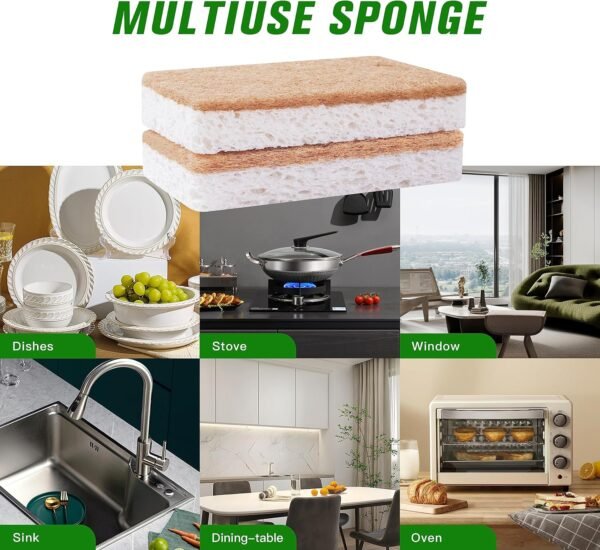 Natural Kitchen Sponge 12 Packs - Biodegradable Sponge - Eco-Friendly Sponge for Sustainable Living - Compostable Wood Cellulose and Coconut Washing Sponge. - Image 5