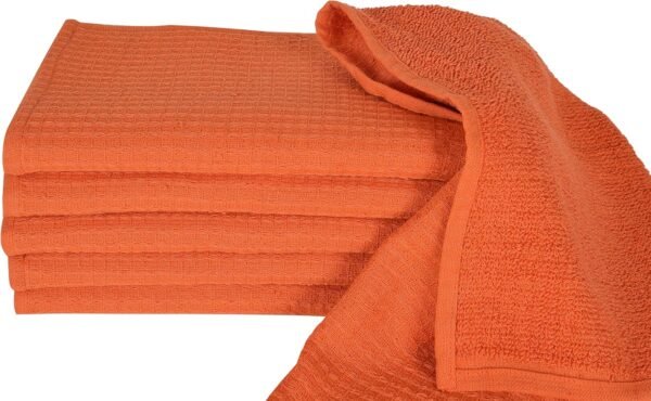 Dish Towels|Kitchen Dish Cloths Two-Sided Waffle Terry|13x28 Inches 100% Cotton Dish Rags Washing Dishes|Super Absorbent Reusable Quick Drying Dish Towels| 6-Pc Set Orange - Image 3