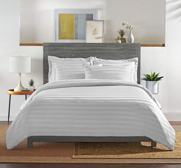 Pure Bamboo King Duvet Cover, 3 Piece Set, Genuine 100% Organic Viscose Derived from Bamboo, Luxuriously Soft and Cooling, 2 Pillowcases (King, Jacquard White) - Image 3