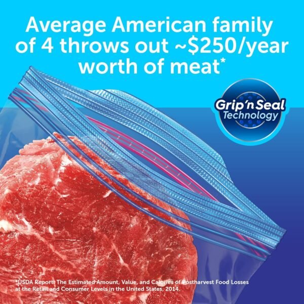 Ziploc 2 Gallon Food Storage Freezer Bags, Grip 'n Seal Technology for Easier Grip, Open, and Close, 30 Bags Total - Image 2
