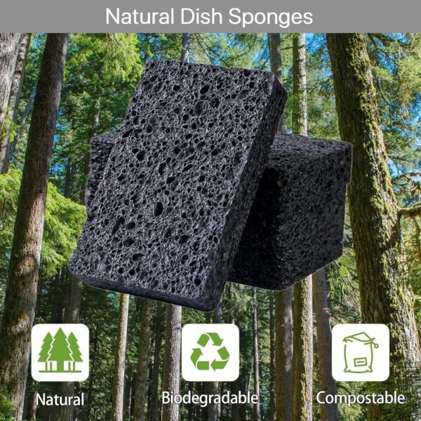 VANANA Biodegradable Kitchen Sponges Washing Up, Natural Compostable Cellulose Cleaning Sponges Colourful Sponge for Home Car Daily Use (12, Black) - Image 8