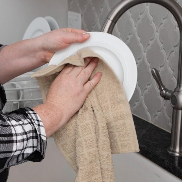 Ritz Premium Kitchen Towel and Dish Cloth Value Set: Highly Absorbent, Super Soft, Long-Lasting, 100% Cotton Checked and Solid Hand Towels, Tea Towels, Bar Towels - 6 Pack, Putty - Image 4
