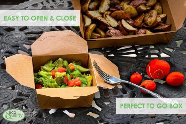 EcoQuality [25 PACK Take Out Food Containers 26 oz Kraft Brown Paper Box Microwaveable Leak and Grease Resistant - To Go Containers - Restaurant, Catering, Food Truck - Recyclable Lunch Box #1 - Image 4