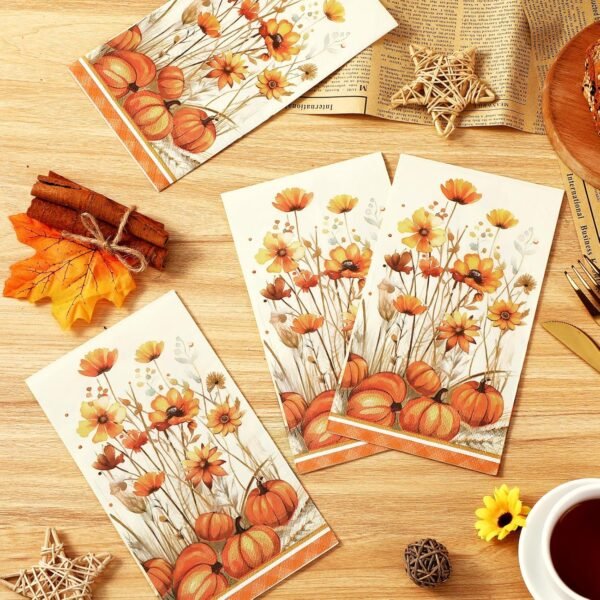 Homlouue 100 Pcs Fall Napkins, Thanksgiving Napkins, Pumpkin Napkins for Fall Thanksgiving Autumn Party, Thanksgiving Disposable Paper Hand Towels for Bathroom Kitchen Home Decorations Party Supplies - Image 7