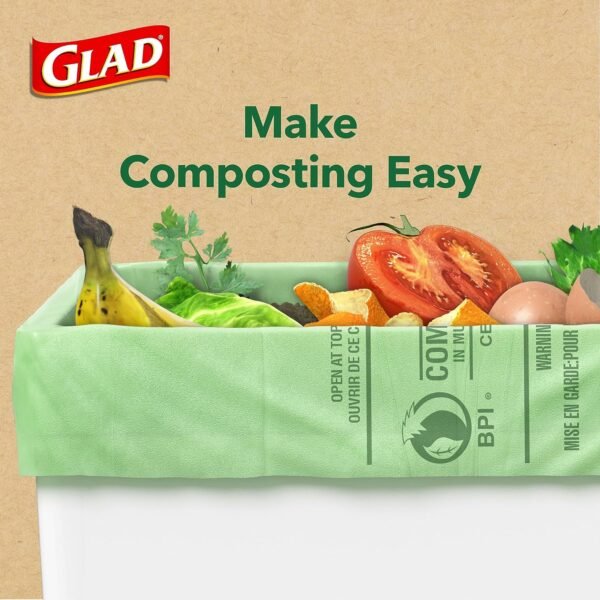 Glad Trash Bags, Kitchen Compost Bags 2.6 Gallon Garbage Bags, 100% Compostable Bag, Febreze Lemon, 44 Count (Package May Vary), Light Yellow - Image 2