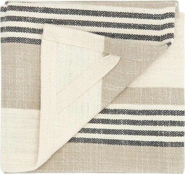 Creative Co-Op Tan & Grey Striped Cotton Tea Towels (Set of 3 Pieces) - Image 6