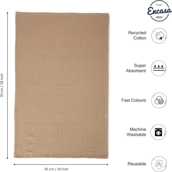 Encasa Homes Anti-Odour Waffle Kitchen Dish Towels, 18 x 28 inch (4 Pc Set) Highly Absorbent, Tea Towels for Cleaning & Quick Drying, Eco-Friendly Cotton - Beige - Image 4