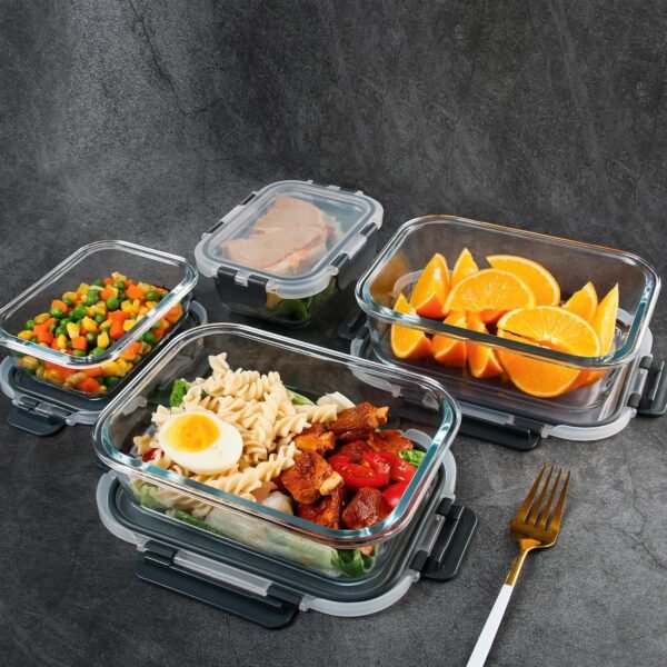YANGNAY 8 Pack Glass Food Storage Containers, Glass Meal Prep Containers with Airtight Lids, Dishwasher/Freezer Safe Glass Containers, 2 sizes - Image 7