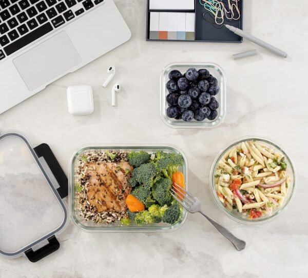 JoyJolt JoyFul 24pc(12 Airtight, Freezer Safe Food Storage Containers and 12 Lids), Pantry Kitchen Storage Containers, Glass Meal Prep Container for Lunch, Glass Storage Containers with Lids - Image 6