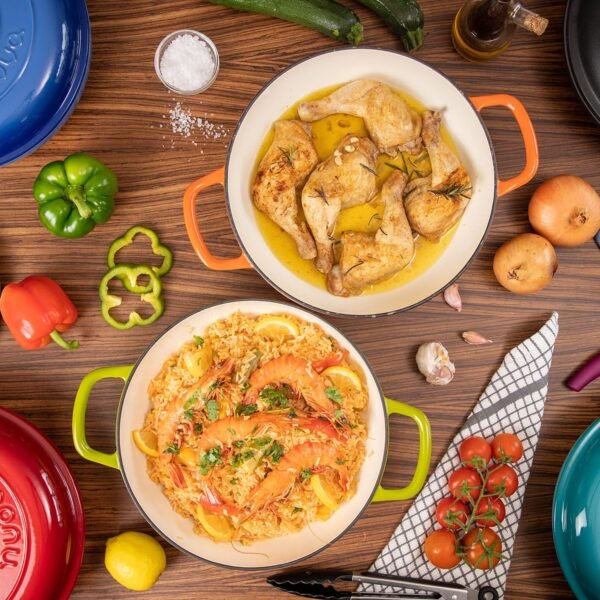 Cast Iron Dutch Oven with Lid – Non Stick Shallow Dutch Oven Pot, Oven Safe up to 500° F – Sturdy Cooking Pot – Enamelled Stockpot Cookware – Orange, 3.7-Quart, 30cm – by Nuovva - Image 7
